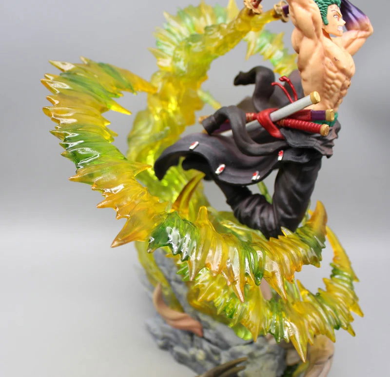 Roronoa Zoro Santoryu Style Armament Haki LED Anime Figurine, One Piece Figurines PVC Statue Collectible 30cm