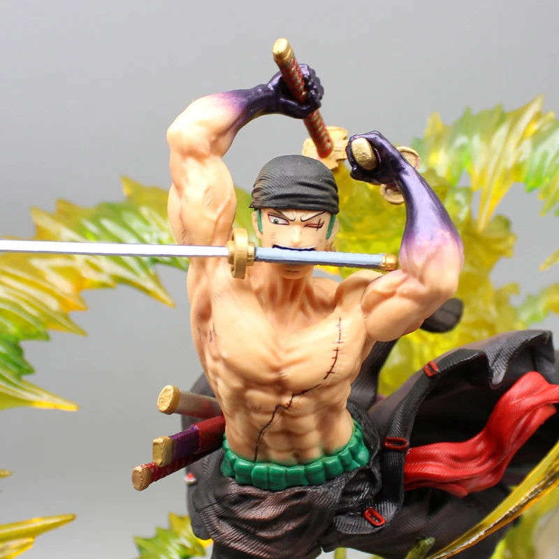 Roronoa Zoro Santoryu Style Armament Haki LED Anime Figurine, One Piece Figurines PVC Statue Collectible 30cm