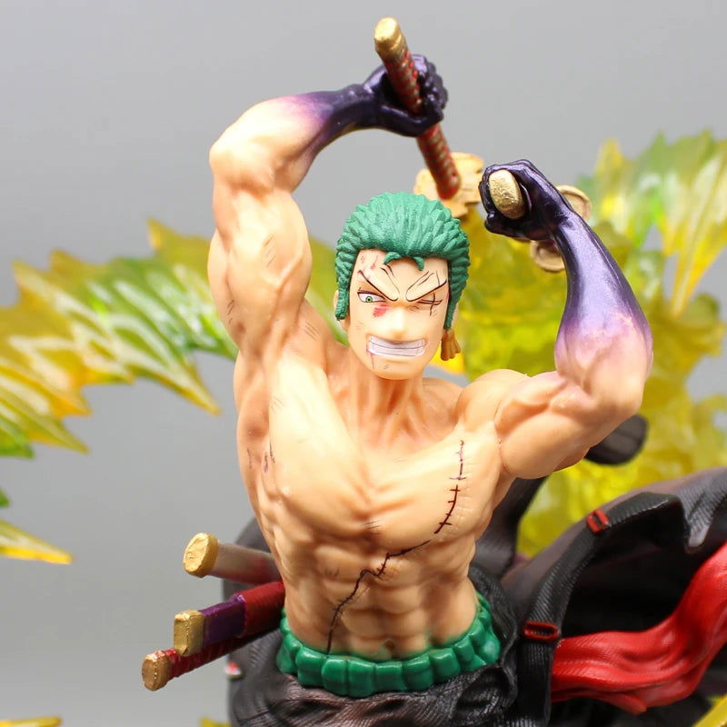 Roronoa Zoro Santoryu Style Armament Haki LED Anime Figurine, One Piece Figurines PVC Statue Collectible 30cm