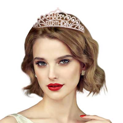 Happy Birthday Crystal Rhinestone Pave Princess Tiara