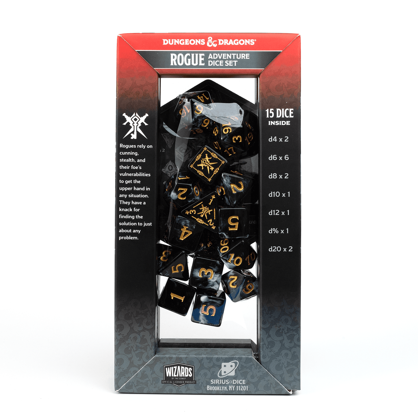 D&D Adventure Dice Set - Rogue Edition | Black 15pc Collection - 