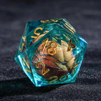 Basketball Core DND Dice Set Water Blue Transparent Resin + Gold Font
