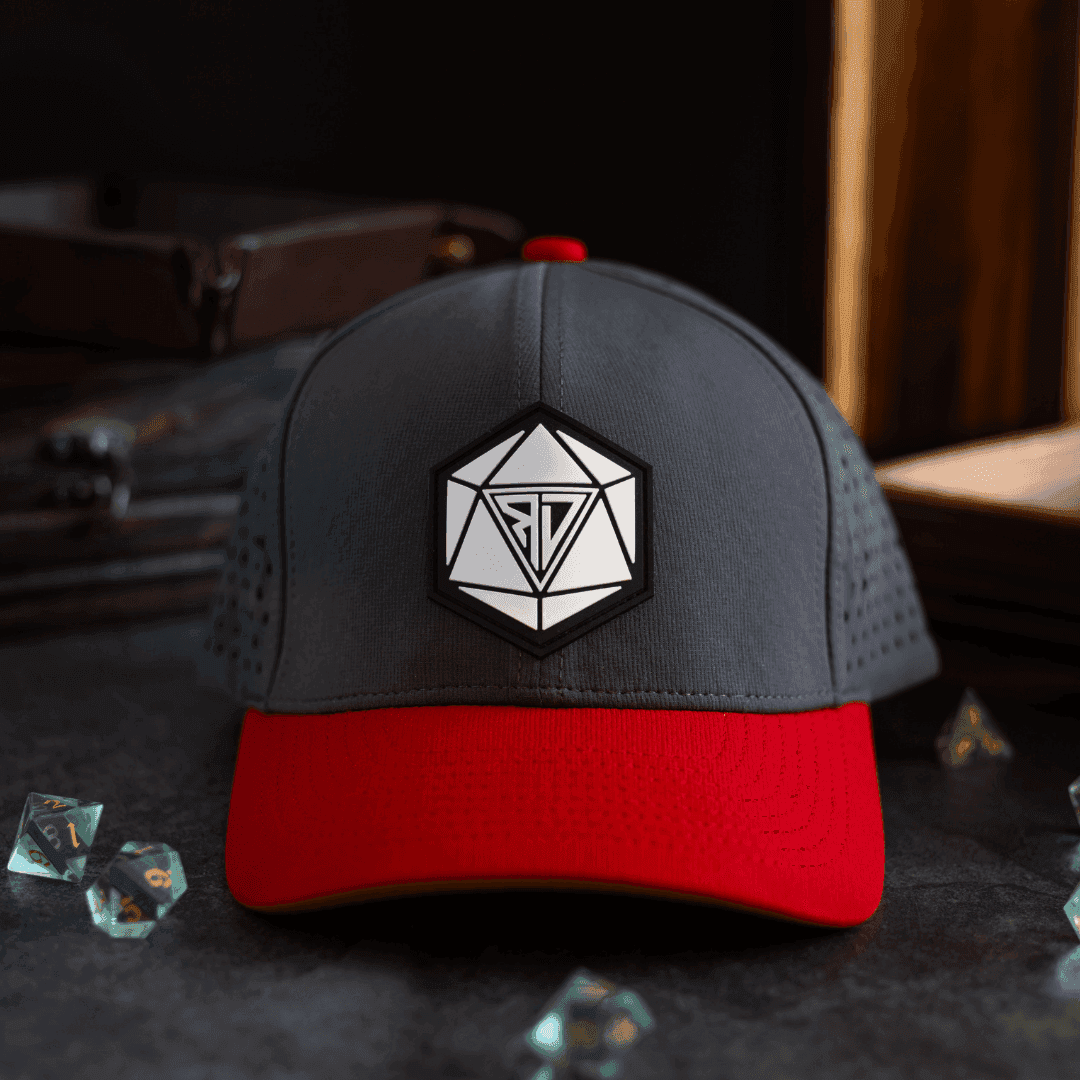 Runic D20 Snapback Hat | RPG Dice Cap for DND & Tabletop Gamers - Red Brim DND Hat