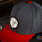 Runic D20 Snapback Hat | RPG Dice Cap for DND & Tabletop Gamers - Red Brim DND Hat
