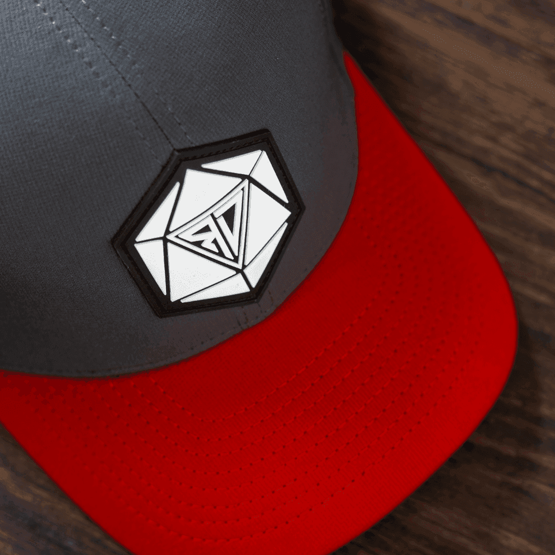 Runic D20 Snapback Hat | RPG Dice Cap for DND & Tabletop Gamers - Red Brim DND Hat