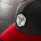 Runic D20 Snapback Hat | RPG Dice Cap for DND & Tabletop Gamers - Red Brim DND Hat