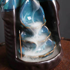 Blue Lucky Deer Ceramic Waterfall Backflow Incense Burner - 