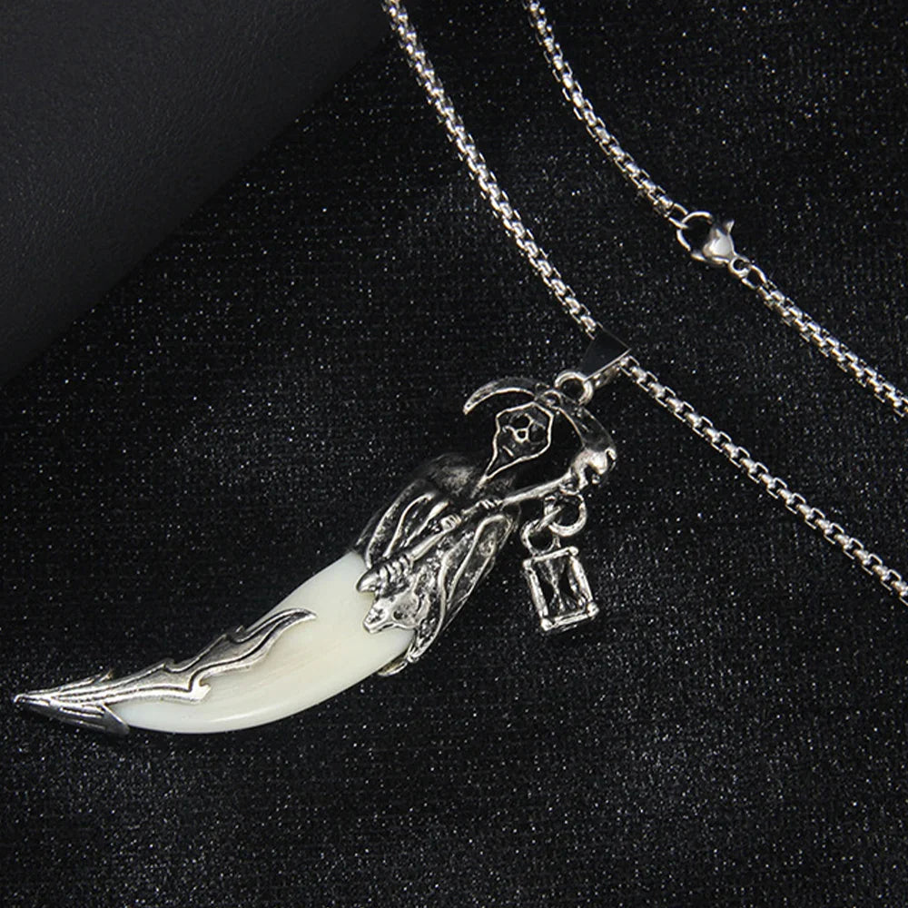 1pcs Creative Men's Necklace Pendant Horror Theme Skeleton Death Reaper Scythe Necklace Halloween Party Accessories