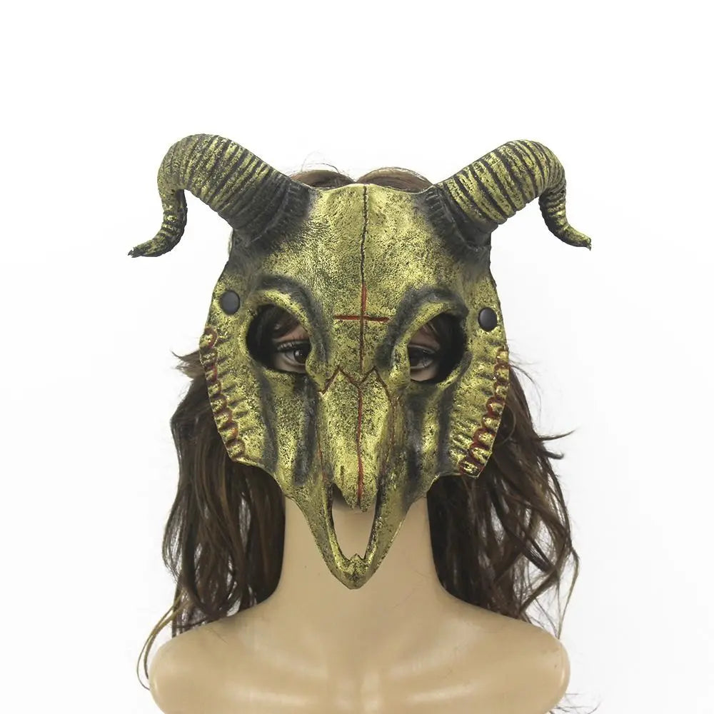 Halloween Goat Horn Mask Creative Full Face Antelope Bloody Skull Mask Eye Mask PU Carnival