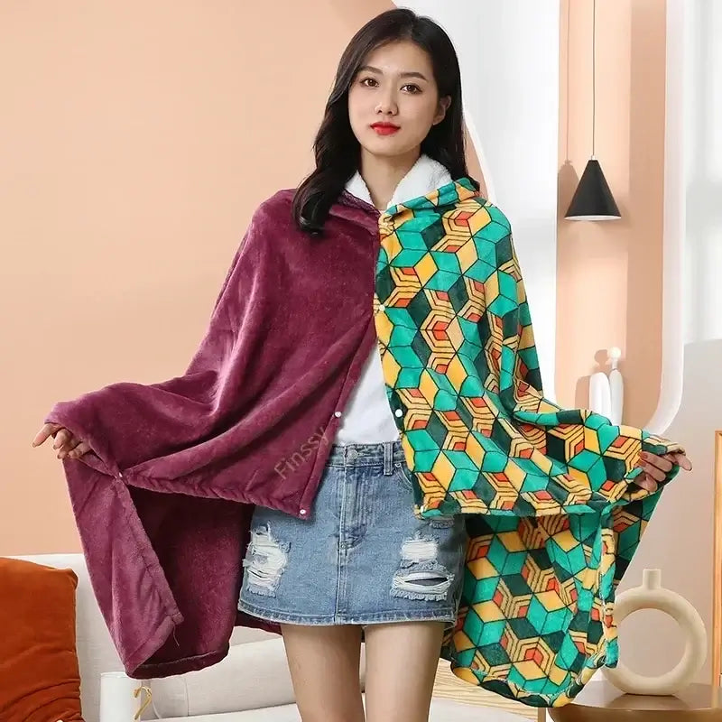 Demon Slayer Blanket: Tanjiro Anime Bathrobe & Cosplay Shawl