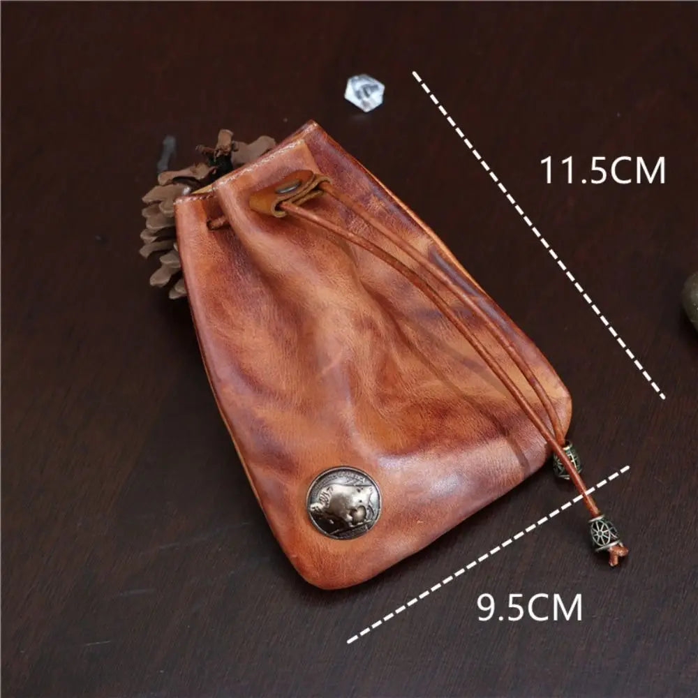 Porte-monnaie supérieur en cuir, pochette Simple rétro couleur unie, sac pour clés de voiture, portefeuilles à cordon pour hommes