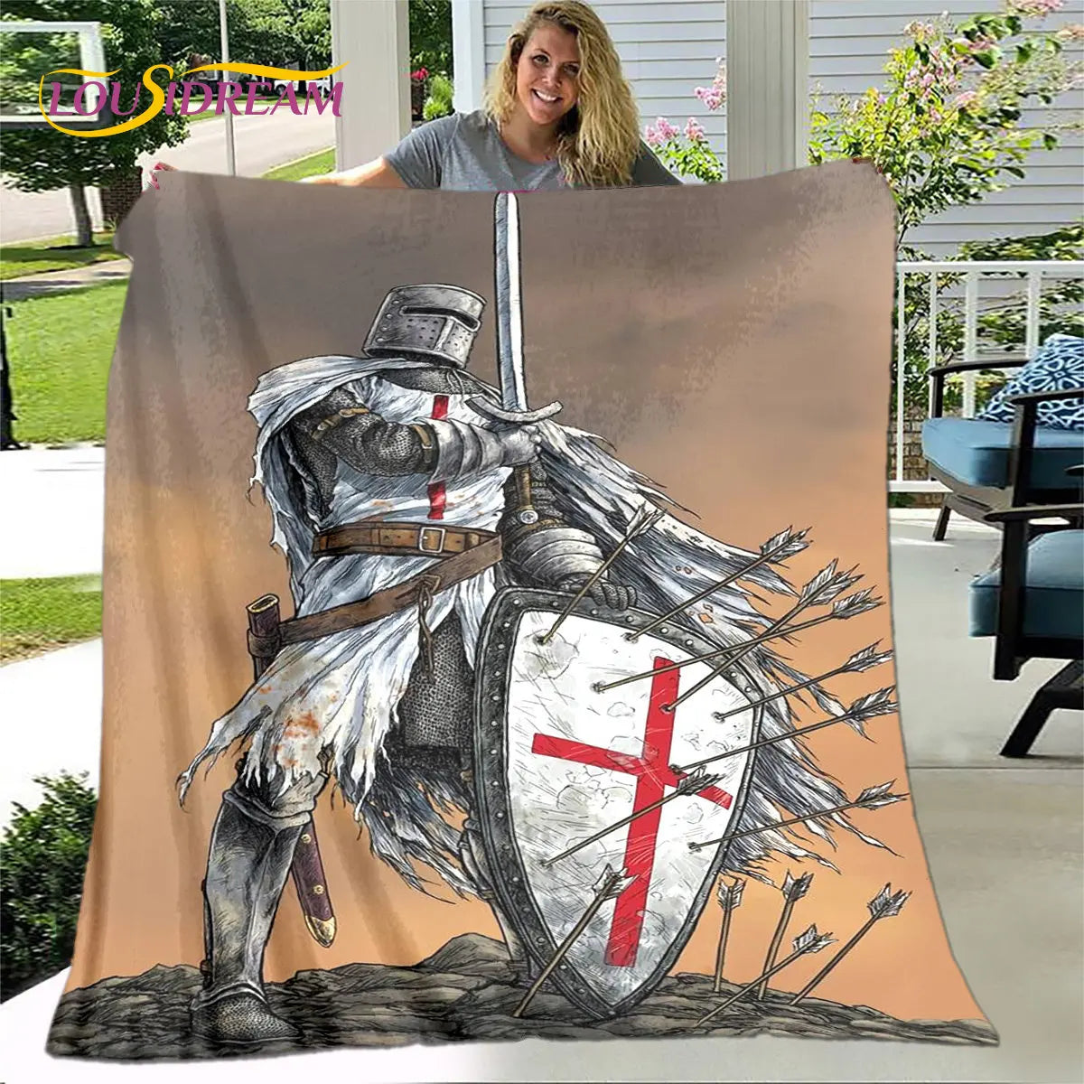 Cavalier Knight Templar Crusaders Games Couverture en peluche douce, couverture en flanelle pour salon, chambre à coucher, lit, canapé, pique-nique