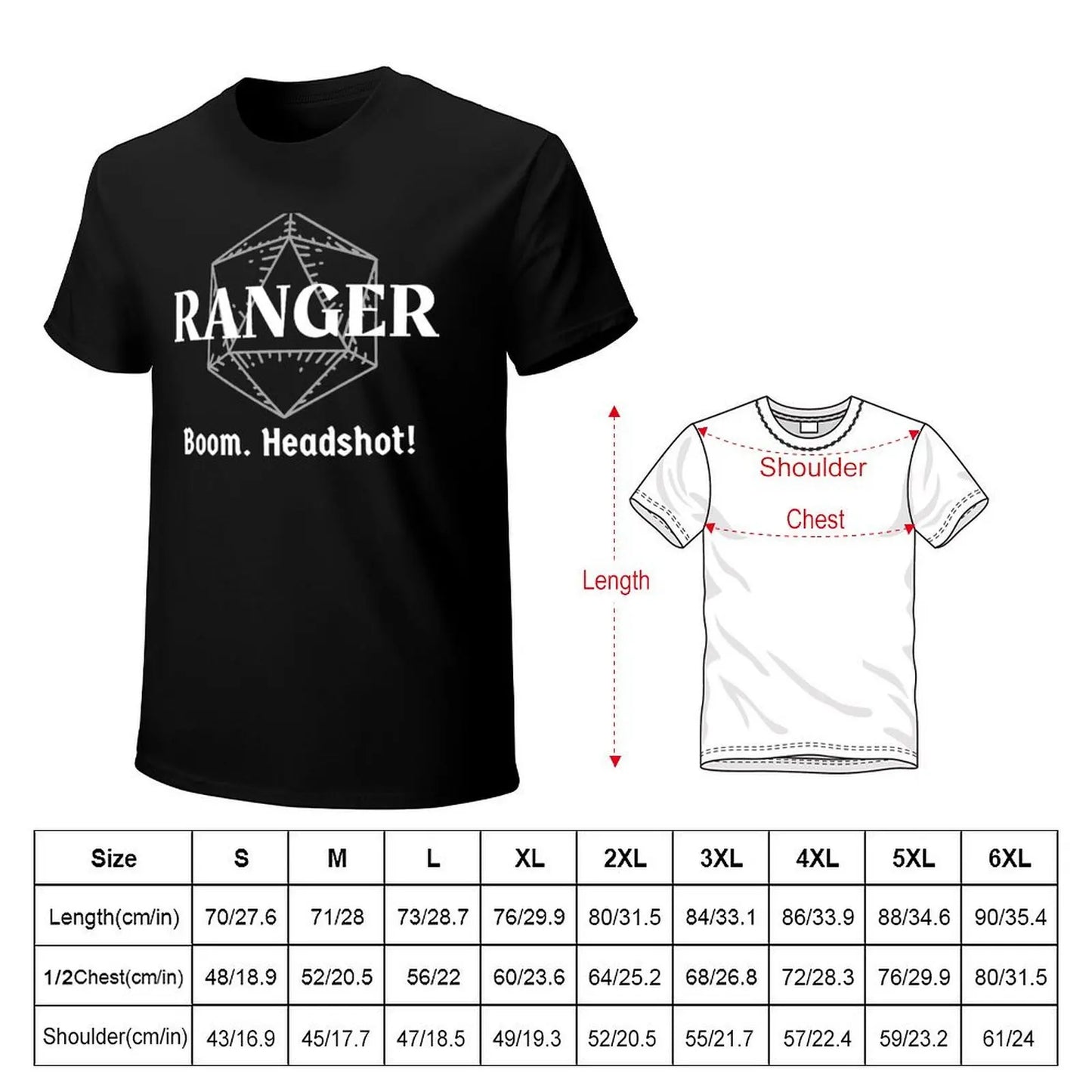 Boom Headshot Dnd Ranger Class D20 Print T-shirt plus sizes Short sleeve tee boys animal print mens funny t shirts