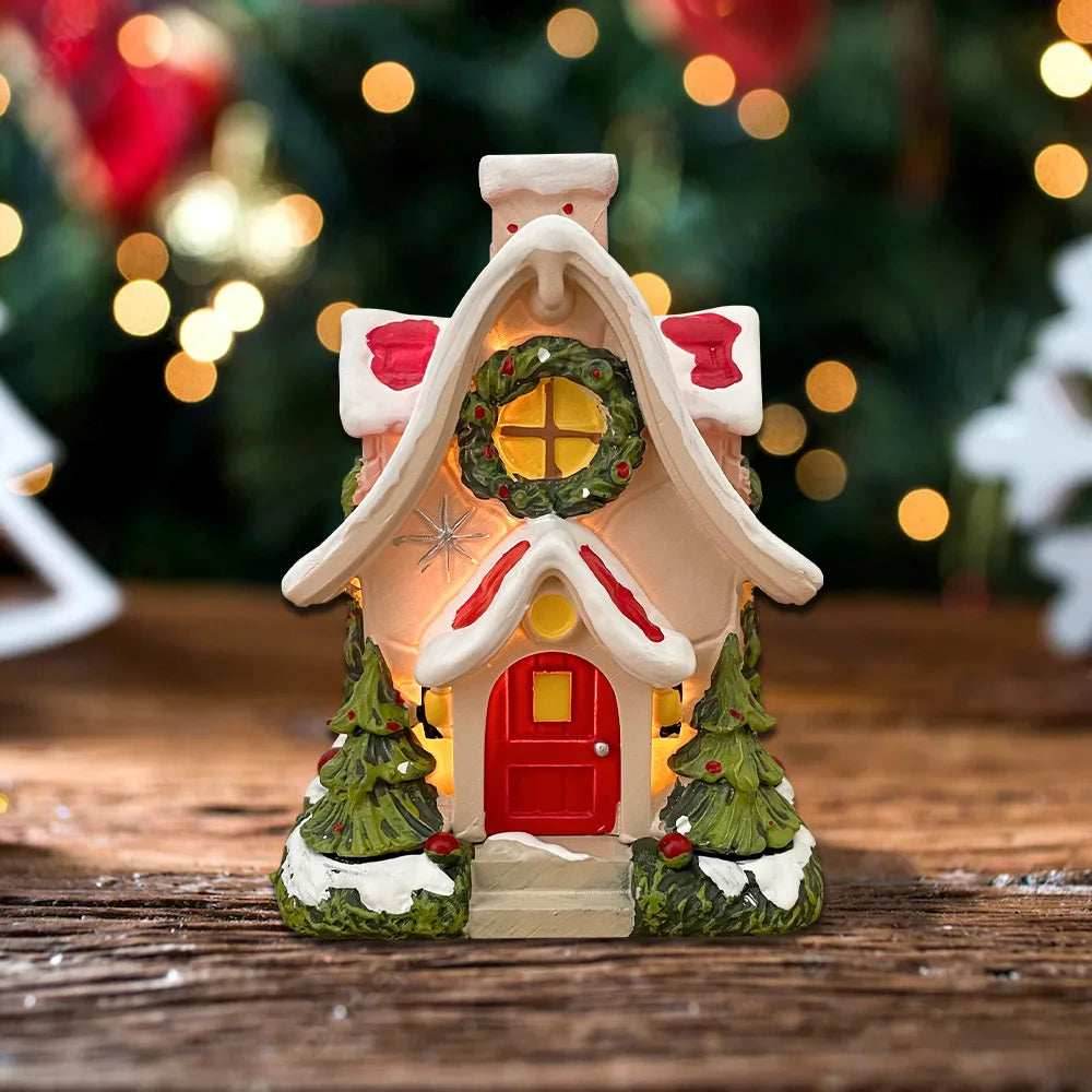 Christmas Cabin Incense Burner - Portable Resin Chimney Cabin for Home, Living Room, and Camping - With light