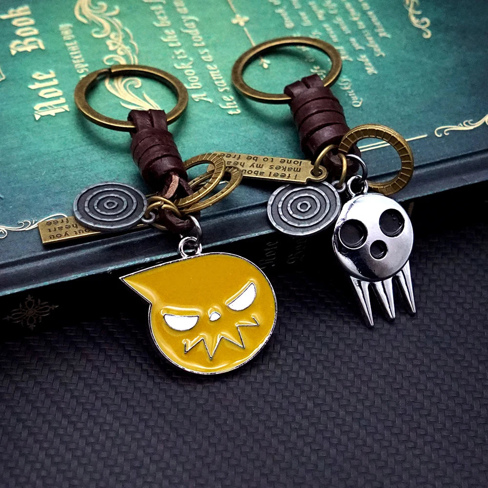 Hot Anime SOUL EATER Leather Keychain Black Star Death the Kid Key Chain Keyring Men Keychains Accessories Car Key Ring llaveros