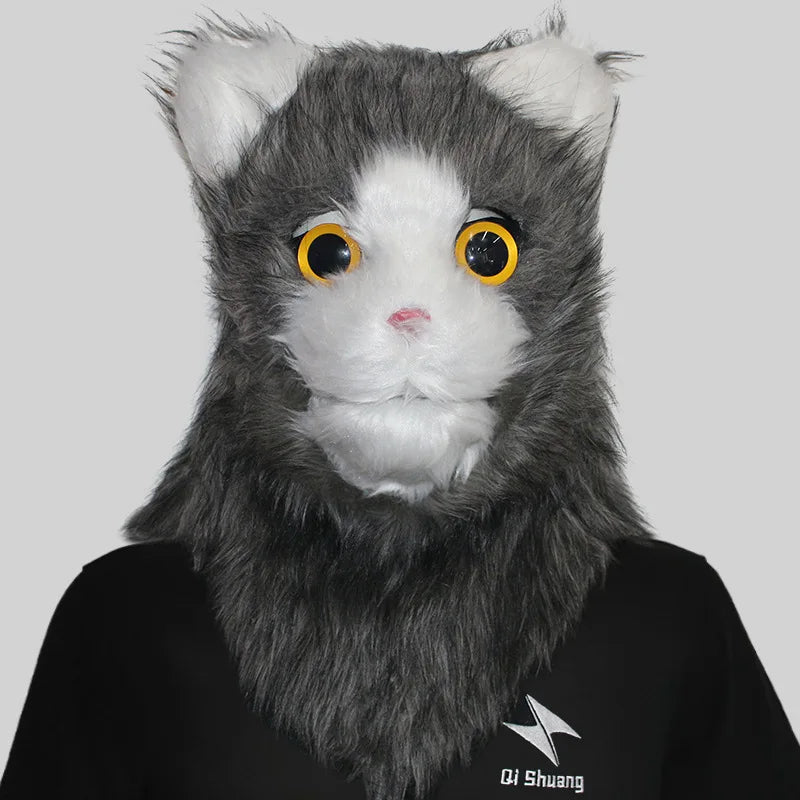 Movable Mouth Cat Mask – Realistic Full Head Cat Cosplay Mask