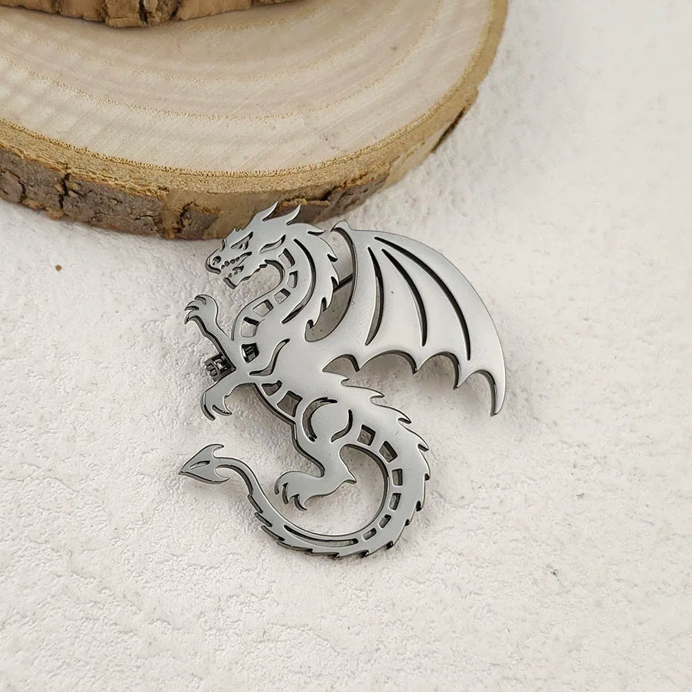 Creative punk style hollow wing dragon stainless steel gold-plated 18K brooch, black suit accessories, wedding matching set
