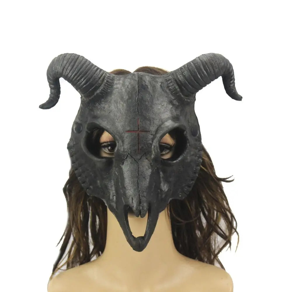 Halloween Goat Horn Mask Creative Full Face Antelope Bloody Skull Mask Eye Mask PU Carnival