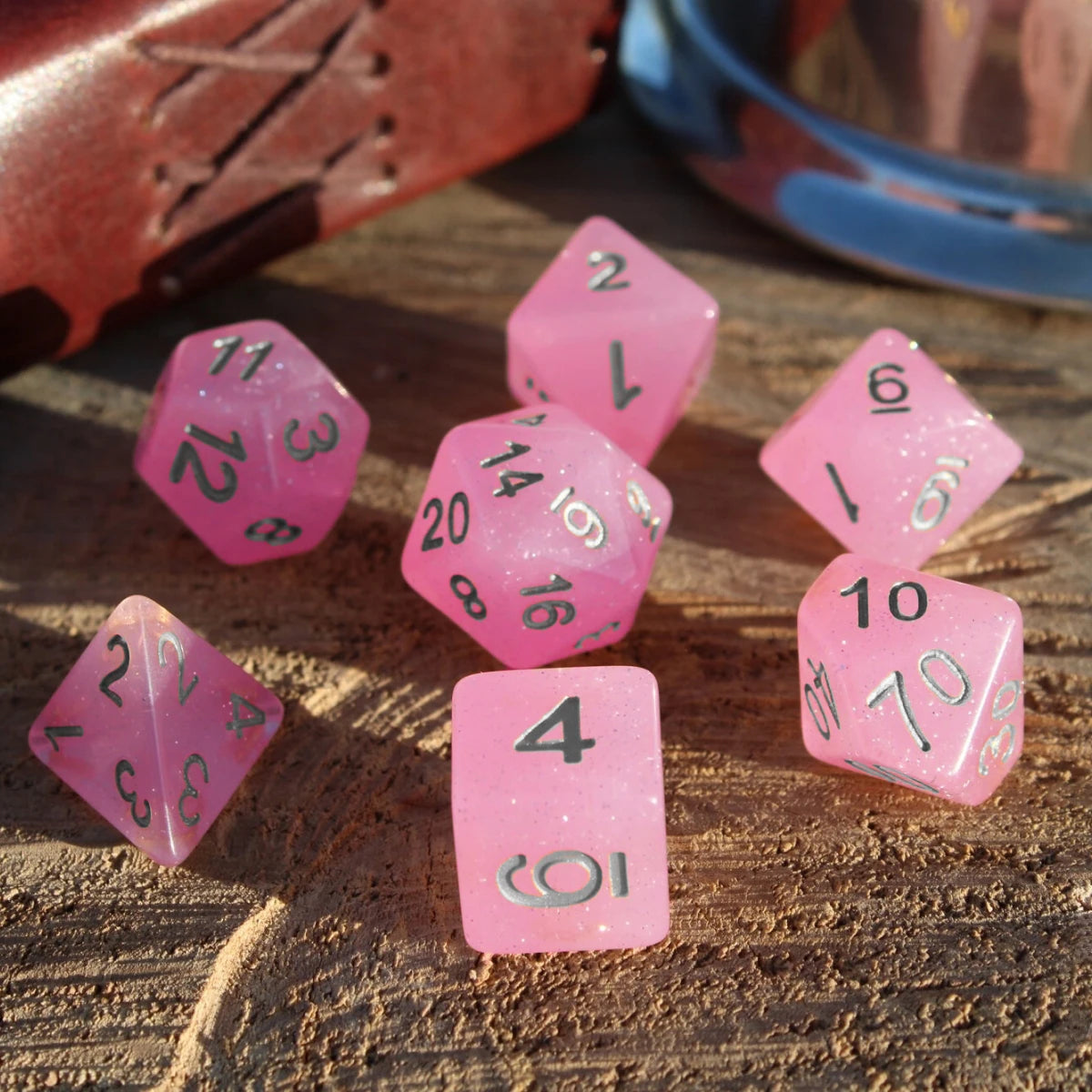 7Pcs/Set Champagne Pink Starry Sky Dice for DND Dungeons and Dragons Table Games D&D RPG Tabletop Roleplaying