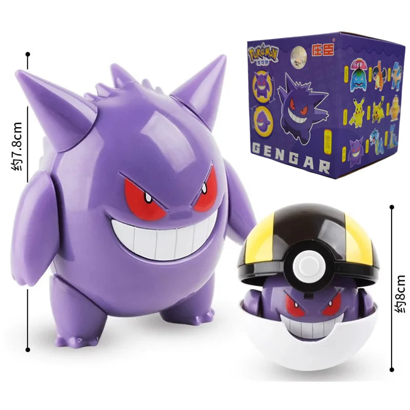 Pokemon Pokeball Anime Figures Toys, Pikachu Gengar Dragonite Snorlax Lapras Pocket Pokeball Toys