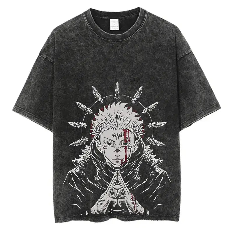 Anime Washed T-shirt: Vintage Harajuku Oversized Cotton Tee
