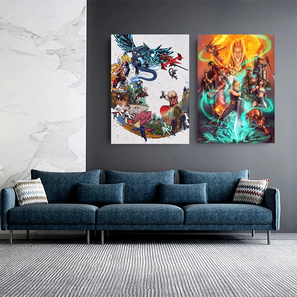 Final Fantasy IX Cloud and Tifa Fantasy Game Print Art Canvas Poster For Living Room Decor Home Wall Picture