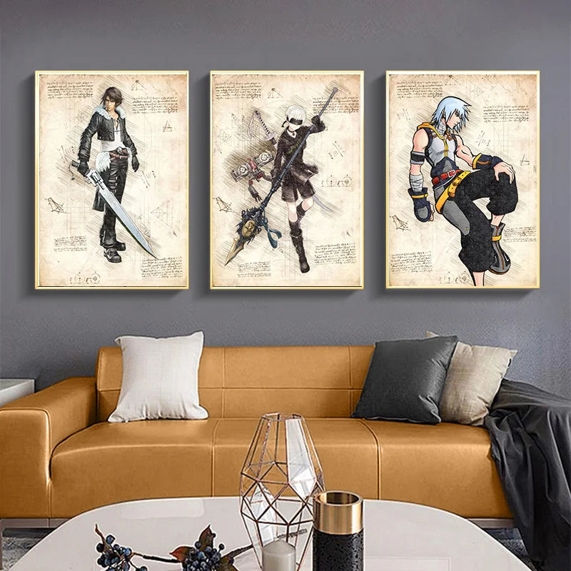 Affiche de jeux vidéo populaires FINAL FANTASY, figurine de dessin animé Vintage, décoration sur toile, peinture murale, esthétique pour décor de chambre d'enfants