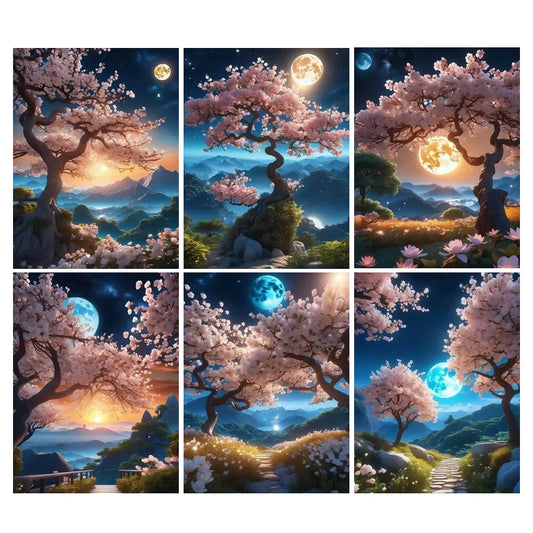FULLCANG bricolage diamant peinture nouvelle Collection 2024 lune cerisier fleur arbre plein strass Art paysage mosaïque Kits de broderie