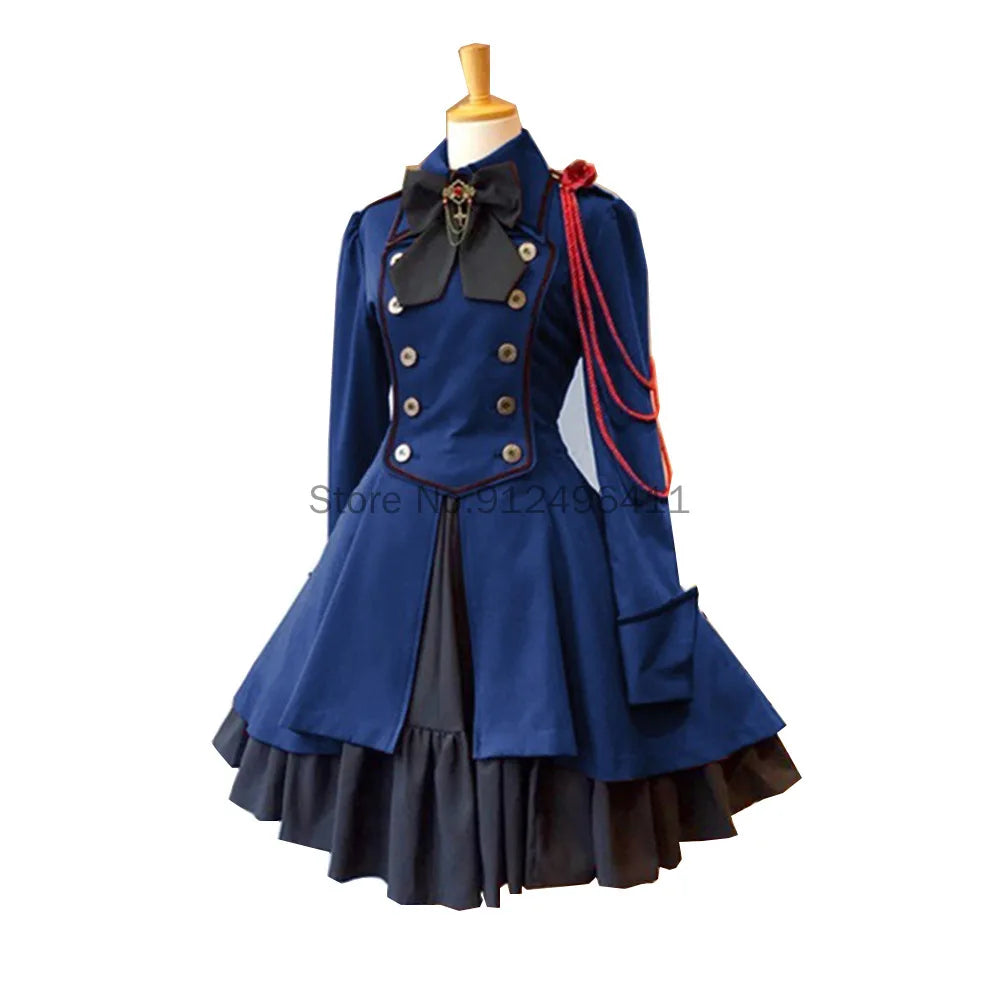 Robe Lolita rétro classique Steampunk pour femmes, manteau gothique noir à lacets avec chaîne et nœud, manches longues, à volants, Costume Slim pour dames