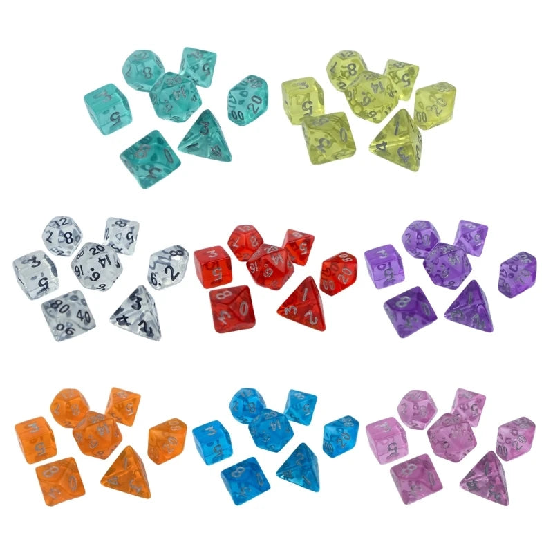 Y1UC Small Multi-Sided Acrylic Dices Set Portable Mini Polyhedral Dices Tiny Mini Role Playing Table Game Dices for Men Women