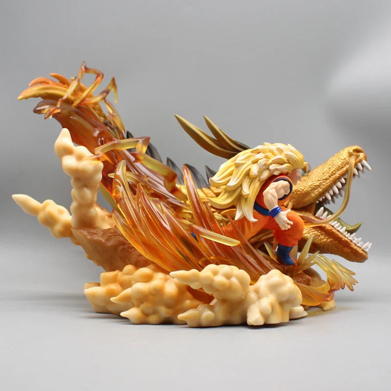 Super Saiyan 3 Goku and Golden Shenron Action Figure, Dragon Ball Z Anime Figurines Pvc 21.5 CM