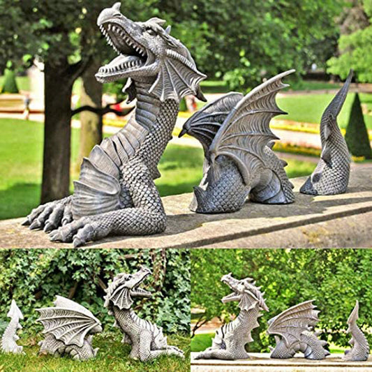 Dragon Sculptures Resin Giant Lawn Sculpture Gothic Fantasy Dragon Figures Art Garden Patio Lawn Statues Decoration