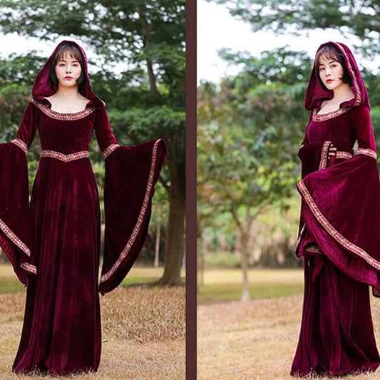 Medieval Retro Gothic Hoodie Witch Long Skirt Luxury Women's Party Dress Cosplay Vampire Halloween Adult Costume