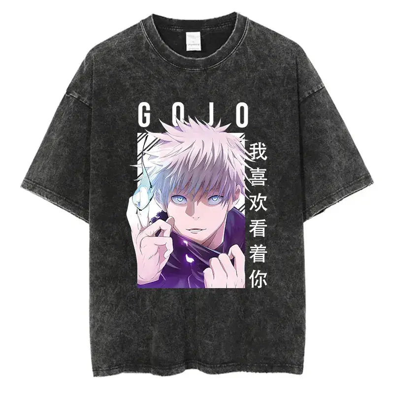 Anime Washed T-shirt: Vintage Harajuku Oversized Cotton Tee