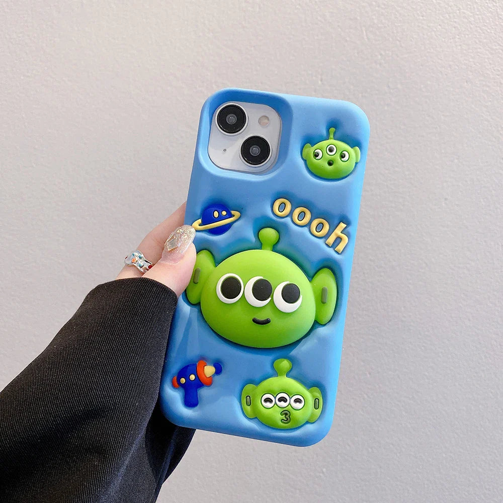 Funny Cartoon Alien Monsters Case Soft Silicone Cover With Stand Holder Phone Case