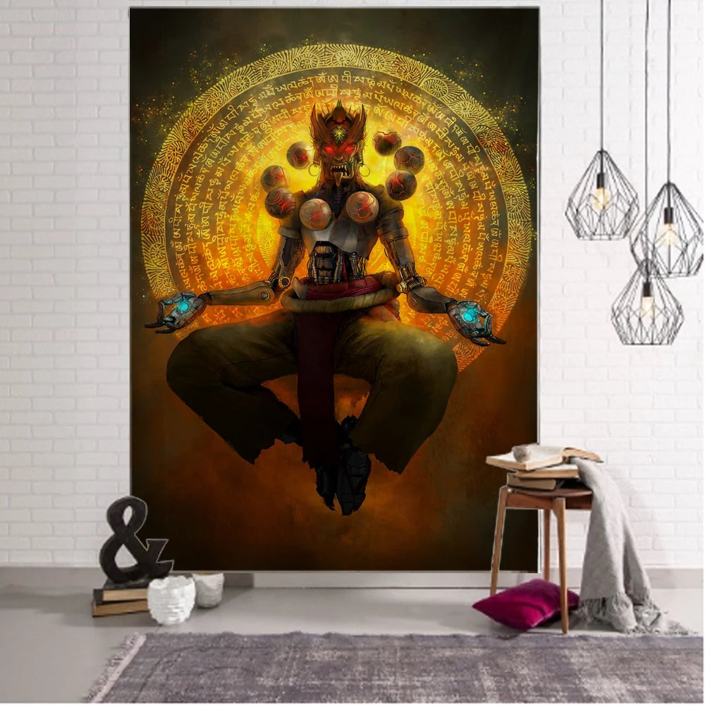 Tapisserie de bouddha psychédélique, Art visuel, Boho, sorcellerie mystique, décoration de maison, tapis de Yoga