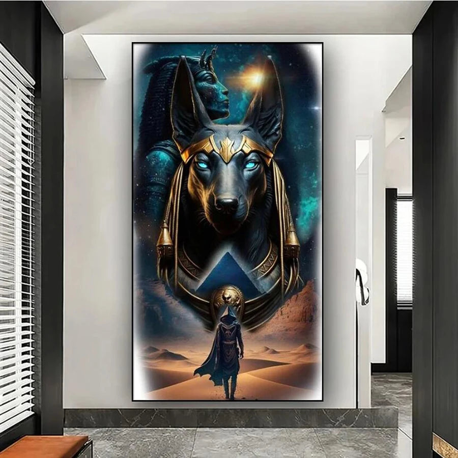 FULLCANG Anubis Large Size Diamond Painting Ancient Egyptian Icons Arts Diy Full Mosaic Embroidery Picture Wall Decor FG2237