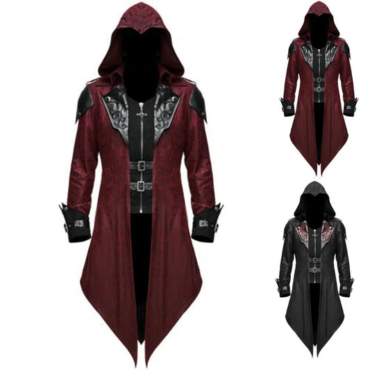 2 Colors Assassin Cosplay Medieval Retro Men's Street Costume Hooded Tuxedo Jacket Edward Assassin's Creed Halloween Costume