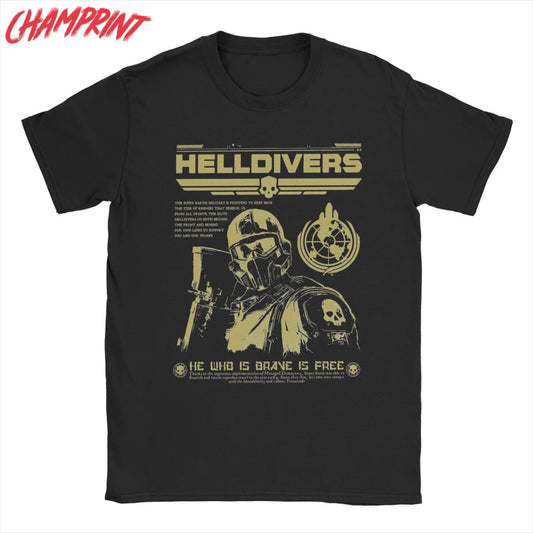 Impresionante Helldivers 2 camisetas con póster Grunge para hombre, Camiseta de algodón puro con cuello redondo, camiseta de manga corta, ropa de talla grande