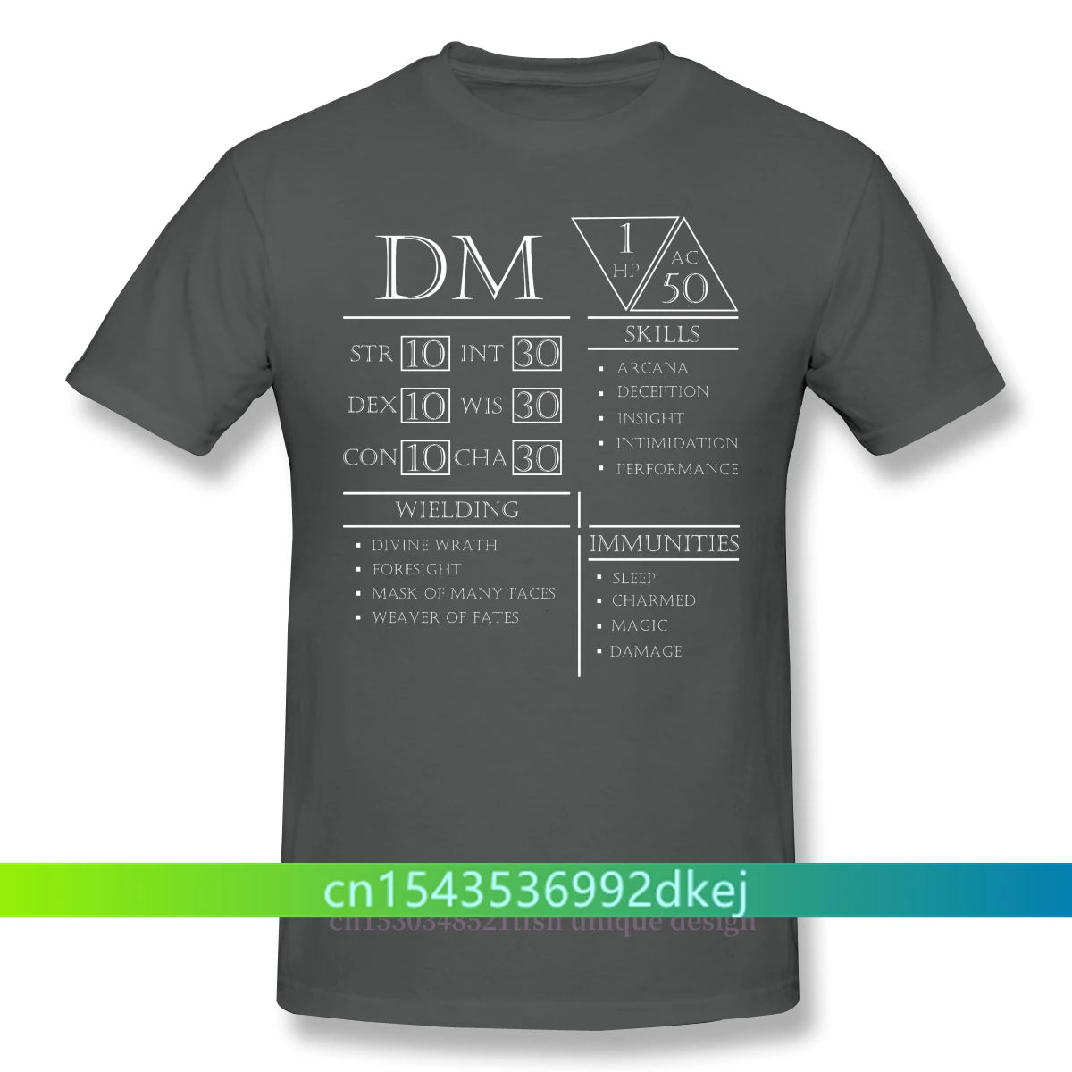 Fashion DM Stats - Character Sheet Clothes Design Dungeon Master Adventure Games Cotton Camiseta Men T-Shirt