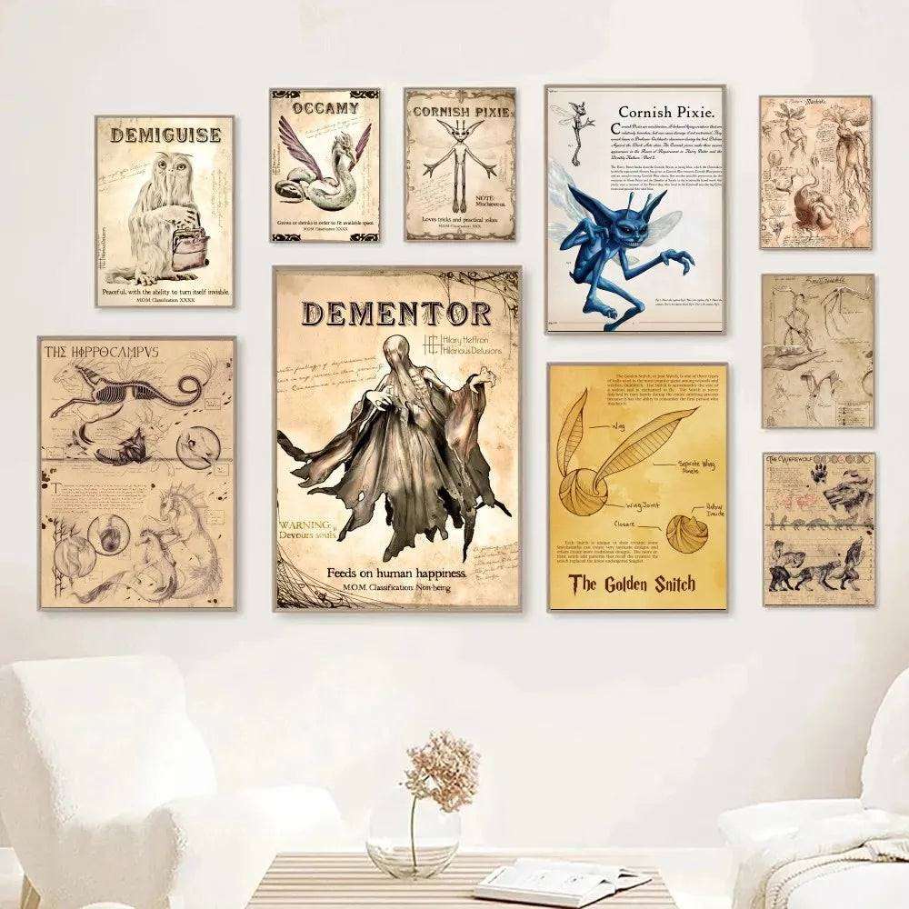 1pc Harry Pothead Magical Creatures Dragon Poster Stickers Home Decor Aesthetic Art Mural Room Decor Digital Painting Living Room