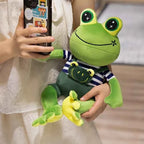 Kawaii Big Eyed Frog Plush Toy – Cute Green Frog with Striped Overalls Stuffed Animal (30–50cm)