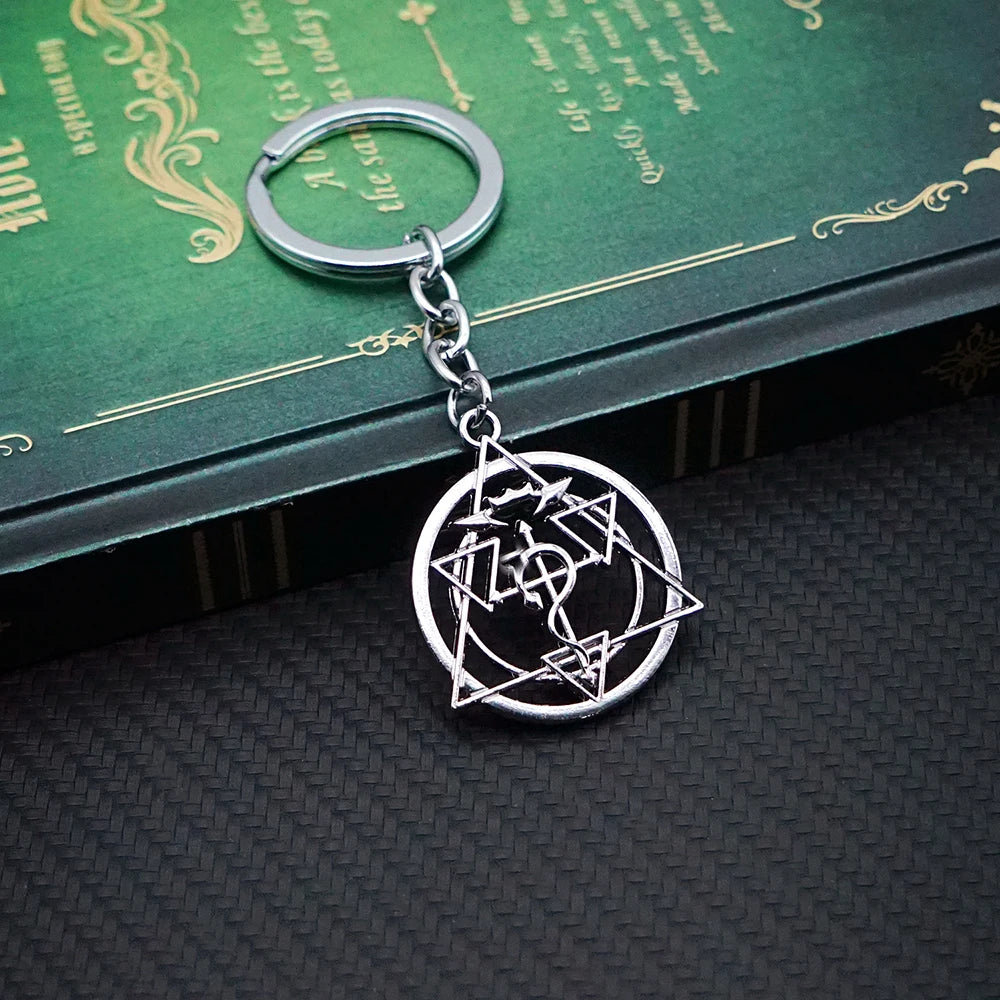 Llavero Fullmetal Alchemist con círculo mágico, llavero con anilla para llaves, llaveros de moda para hombres y mujeres, accesorios de juego, llavero de coche