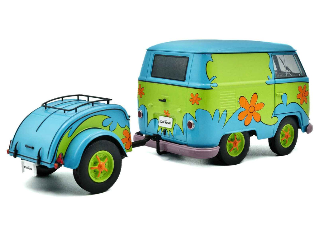 2024 Volkswagen Kool Kombi Van with Trailer "Ghost Hunter" Blue and Green with Graphics 1/18 Diecast Model Car by Solido