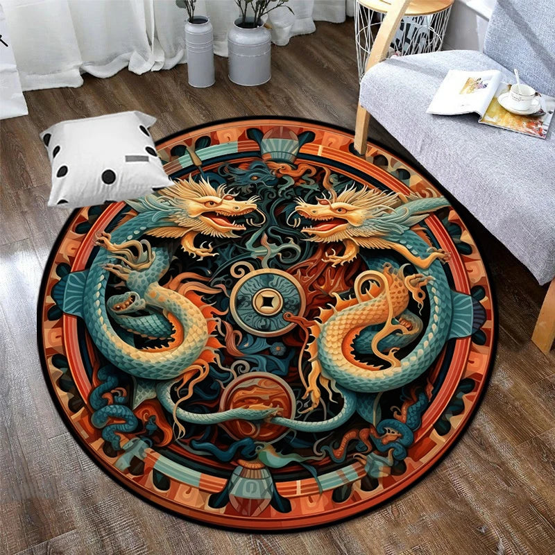 Dragon Art Print Round carpets Chinese  or Mythical  Circular carpet Yoga Mat Living Room Bedroom non-slip Rug