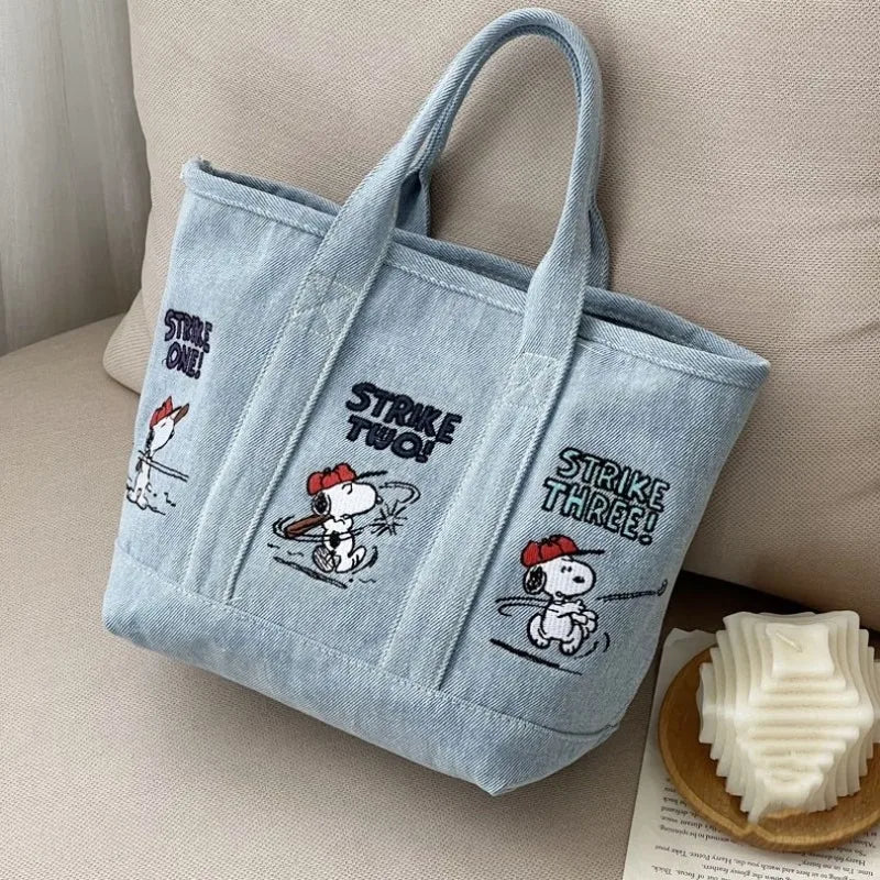 Snoopy Embroidered Canvas Tote Bag – Japanese Style Casual Handbag