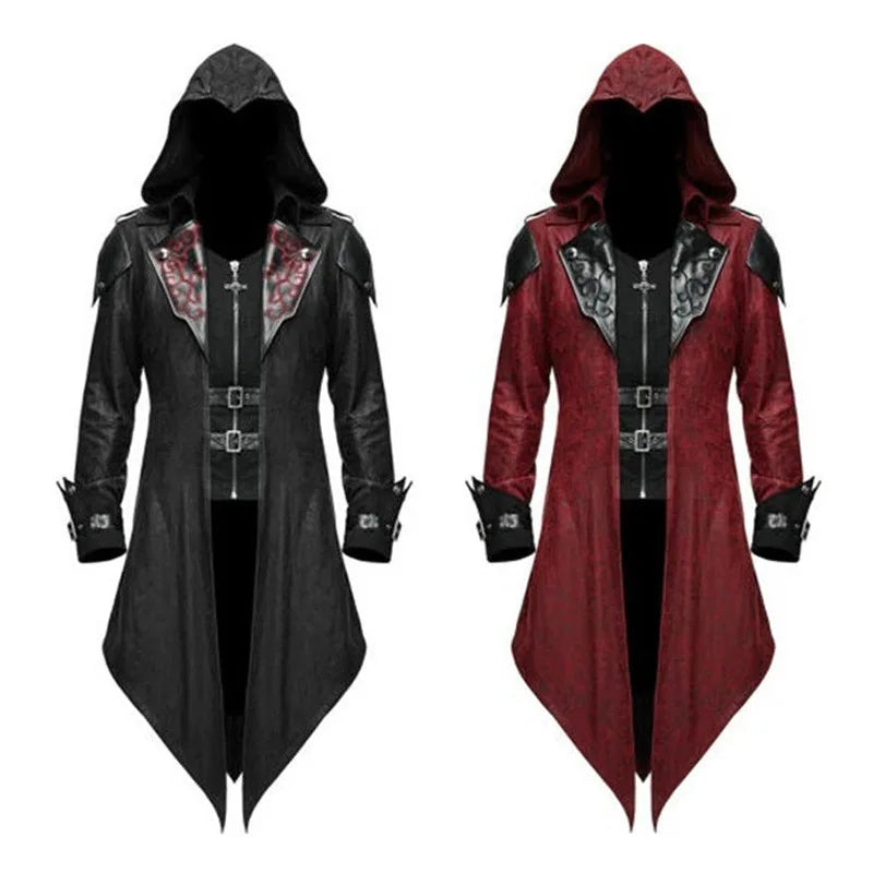 New European and American Medieval Halloween Retro Stitching Coat Male Gothic Dark Costume