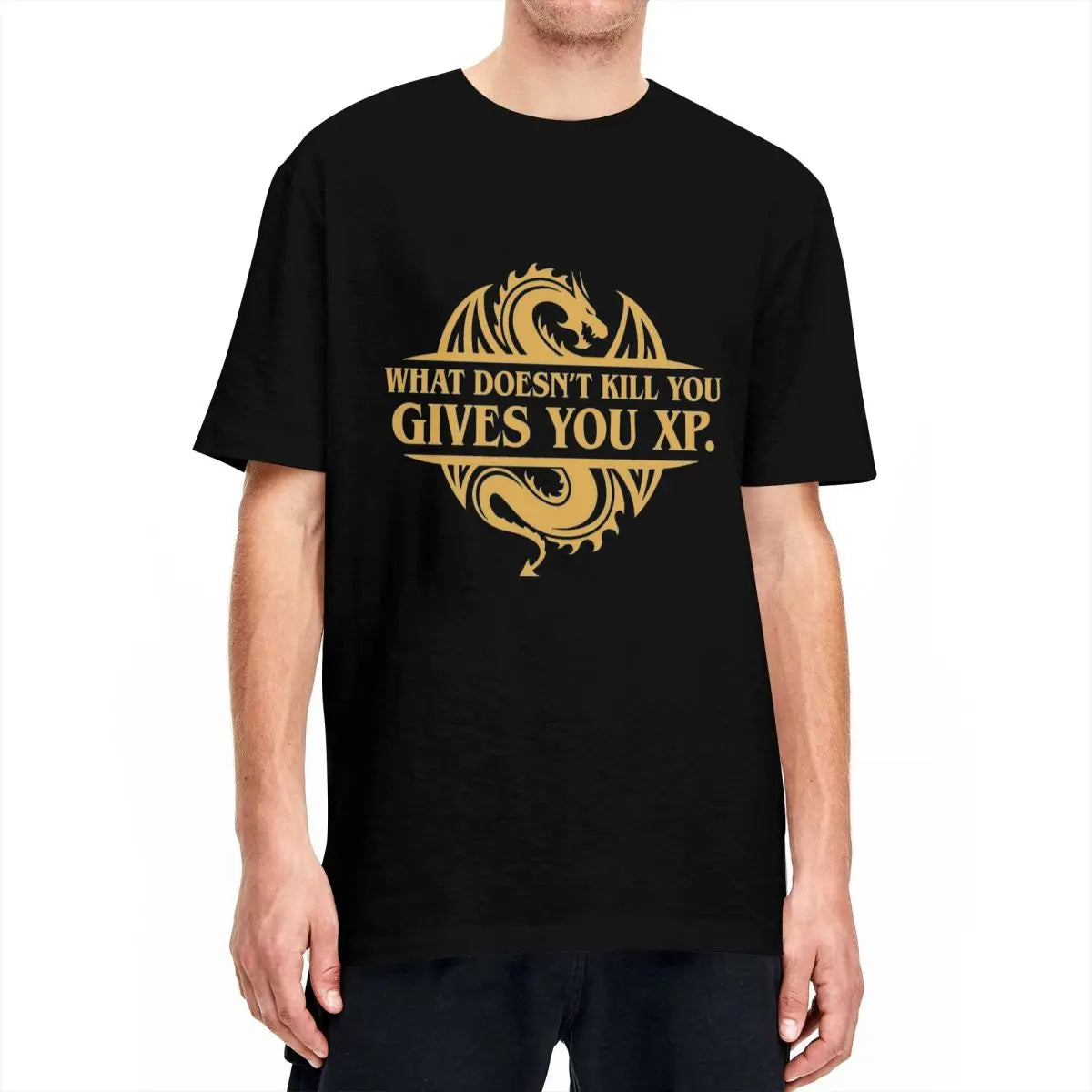 Ce qui ne vous tue pas vous donne T-Shirt unisexe couverture en coton imprimé donjon Dragon col rond manches courtes