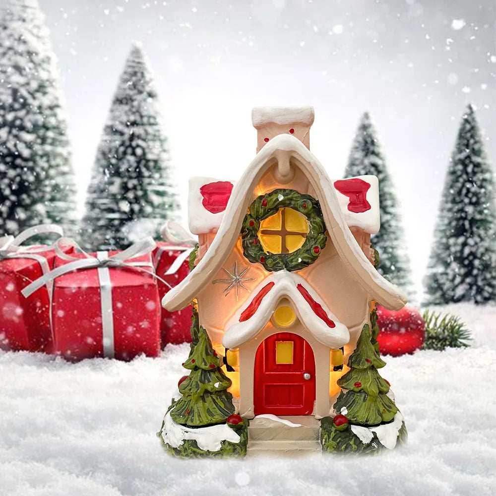 Christmas Cabin Incense Burner - Portable Resin Chimney Cabin for Home, Living Room, and Camping - With light