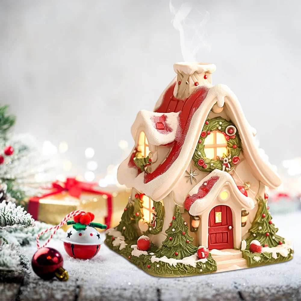 Christmas Cabin Incense Burner - Portable Resin Chimney Cabin for Home, Living Room, and Camping - With light